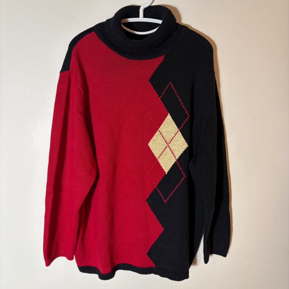 Vintage Fashion Bug 22/24W Ramie Cotton Colorblock Argyle Turtleneck Sweater